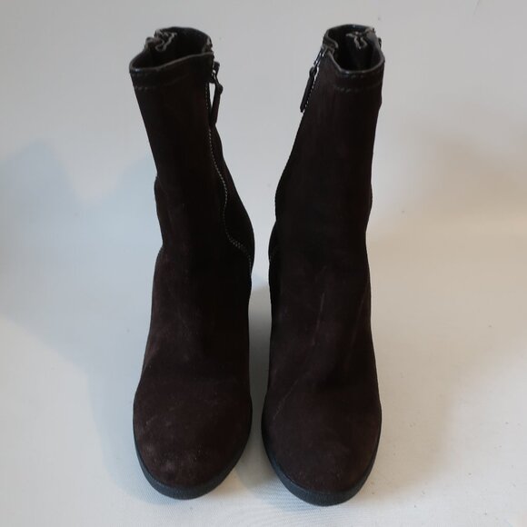Women Prada Dark Brown 100% Suede Concealed Wedge Booties 35.5 US/5 - 5.5 - Picture 2 of 10